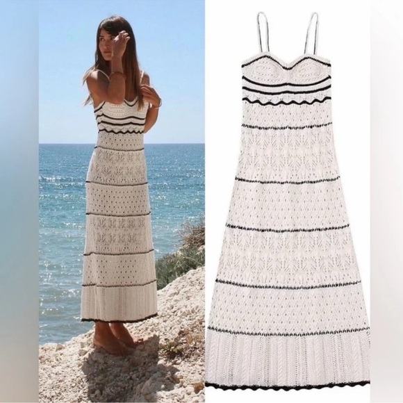 Lucky Brand Dresses & Skirts - Lucky Brand Crochet Midi Dress Sleeveless White Black Womens Large